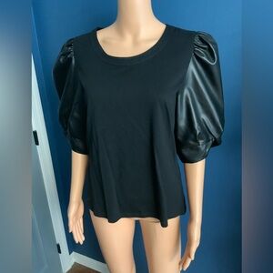 DKNY Black Satin Puff Sleeve Blouse